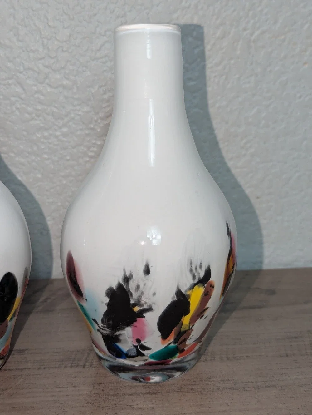Vintage Hand Blown Confetti Art Glass Vases - Pair